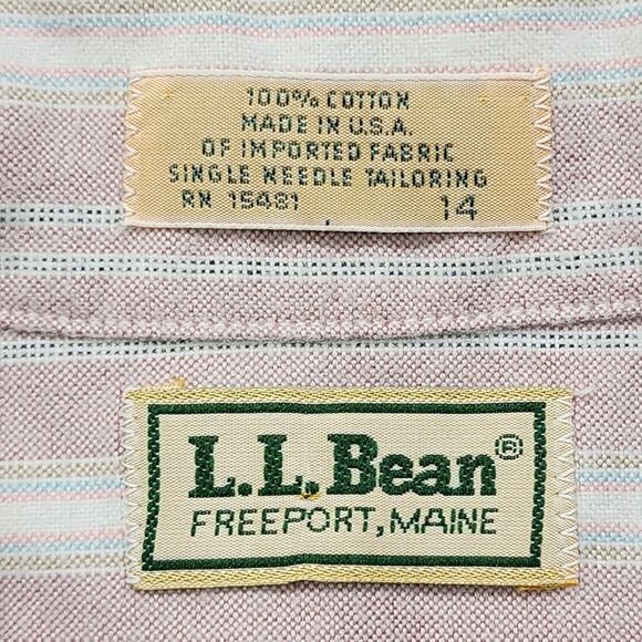 Vintage LL Bean Shirt Womens 14 Pink Striped Flannel Single Needle Tailoring - Picture 4 of 8